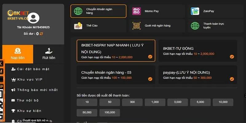 Chi Tiết Cách Nạp Tiền 8kbet Chính Xác, Hiệu Quả Từ Nhà Cái 3 nap tien 8kbet qua ngan hang