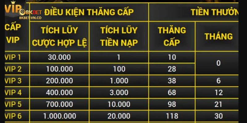 quyền lợi hội viên VIP 8kbet